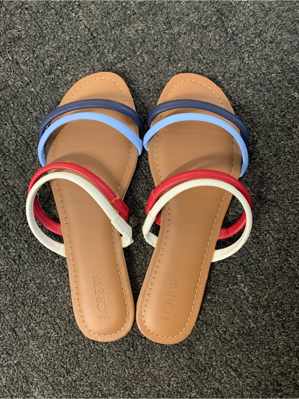 J. Crew Multicolor Strappy Flat Sandals - Red, White, Blue - 8